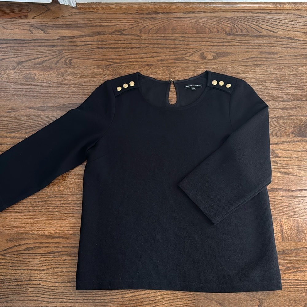 Madewell et SEZANE Colette Women's Black Top Blouse Gold Buttons Sz M 3/4 Sleeve